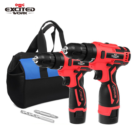 Electric Cordless Drill  Screwdriver 3/8-Inch Mini Wireless Power Driver Tools Set With Drill Accessories By EXCITEDWORK ► Photo 1/6