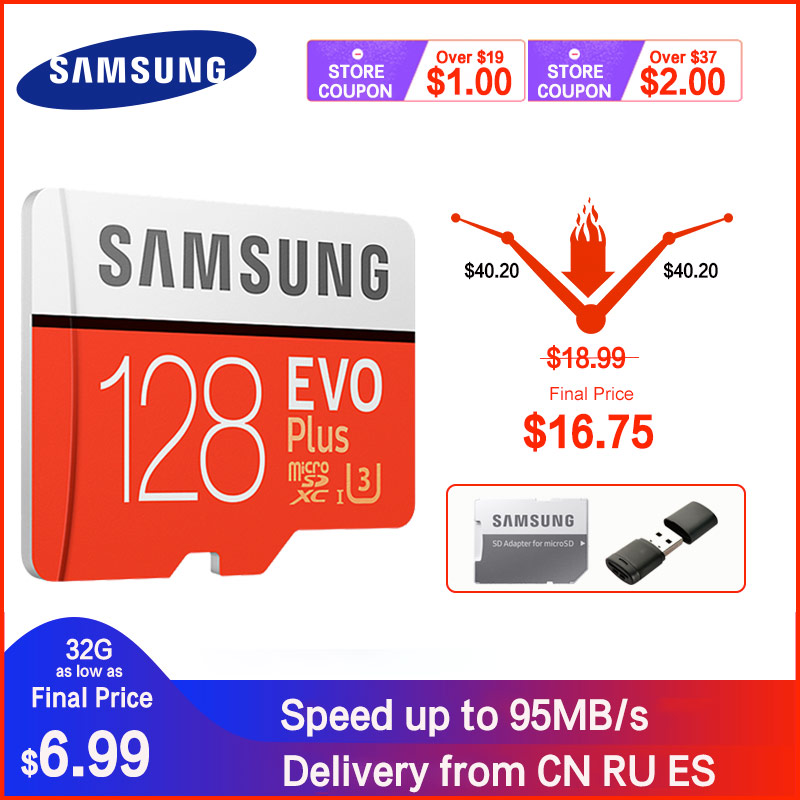 100% Original Samsung Evo+ Micro Sd Card 128gb 16g 32gb Class10 Sdhc Sdxc  Uhs-1 Memory Card 256gb Microsd Tf Card 64gb 80mb/s - Memory Cards -  AliExpress