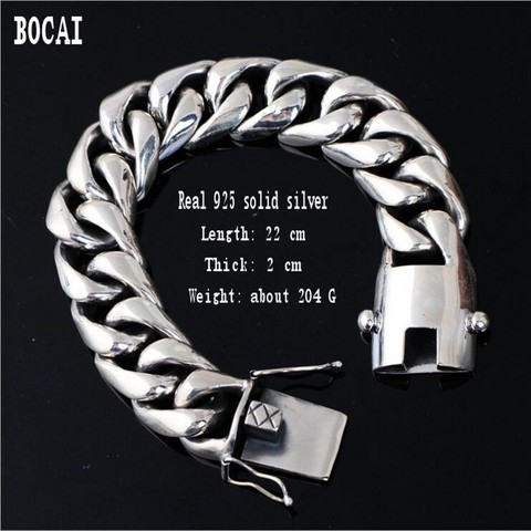 Real 925 solid silver rough punk personality fashion men's jewelry wide chain bracelet ► Photo 1/6