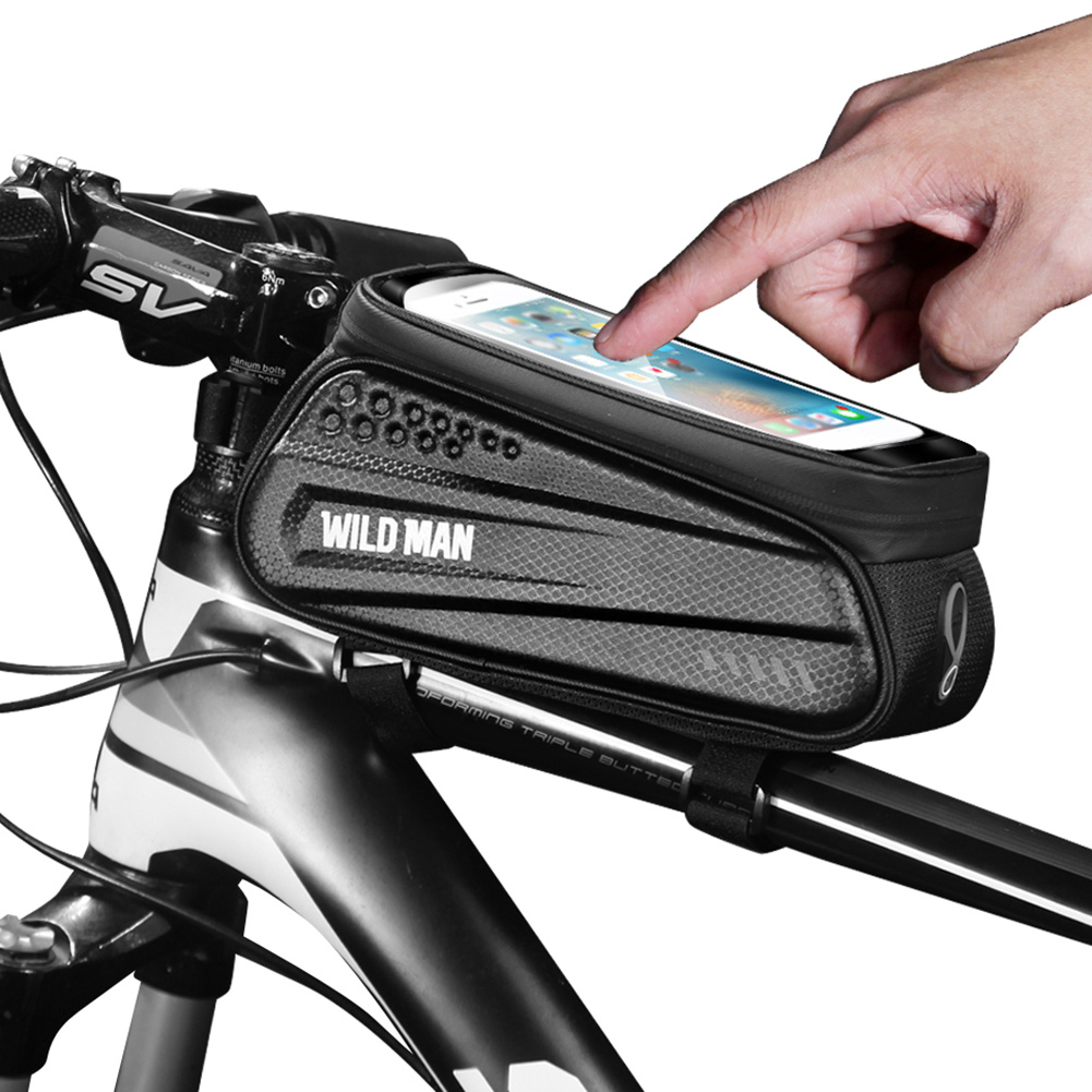 WILD MAN Waterproof MTB Bike Frame Front Bag Pannier Bicycle Mobile Phone Holder 
