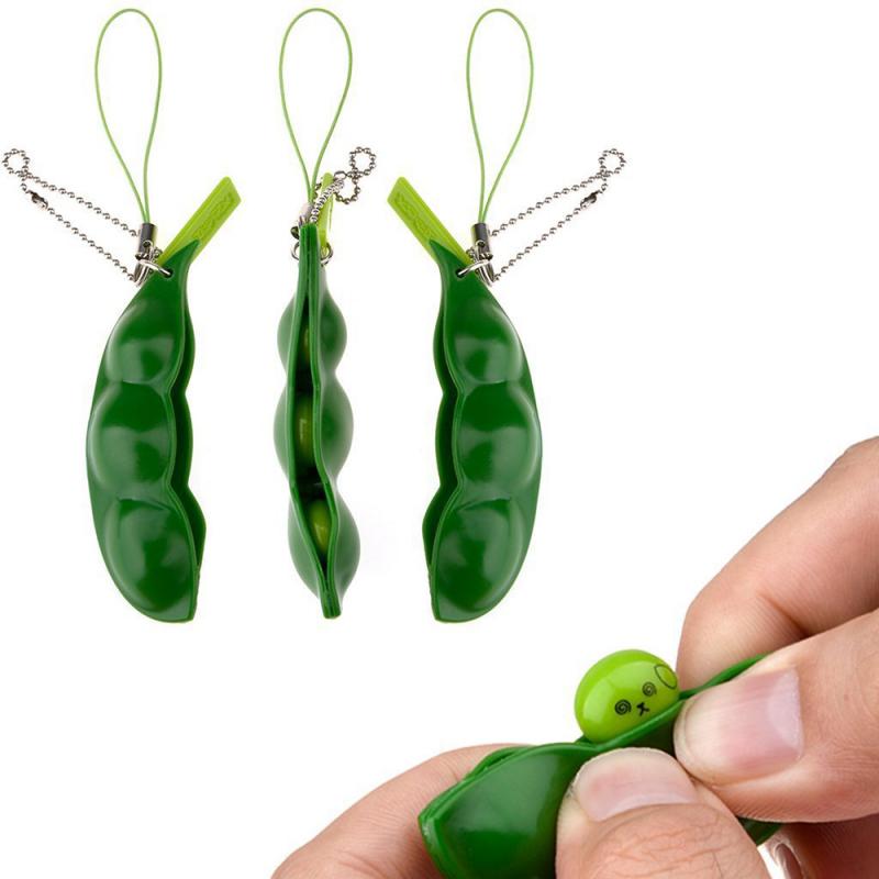 Green Cute Squishy Peas In A Pod Keyring Keychain Kawaii Mochi Bean Fidget Toy