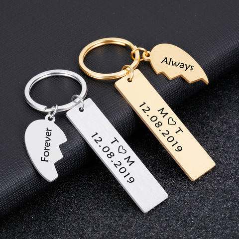 Buy Online A Pair Couple Keychain Gifts For Husband Wife Boyfriend Girlfriend Valentines Customized Date And Two Initials Keychains For Him Alitools
