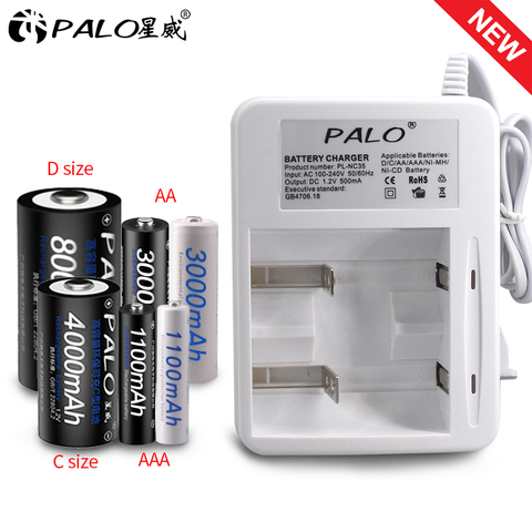 PALO Newest Smart Indicator Light Display Battery  Charger For Ni-Cd Ni-Mh AA/AAA/C/D Size Rechargeable Battery Use ► Photo 1/1