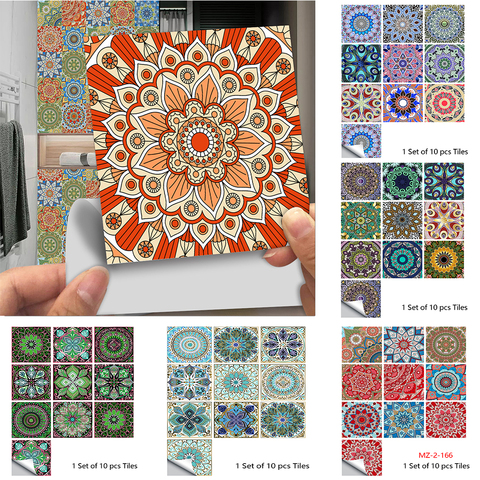 10pcs/set Mandala Style Crystal Hard Tiles Ceramics Wall Sticker Kitchen Wardrobe Home Decor Art Mural Peel & Stick Wall Decals ► Photo 1/6
