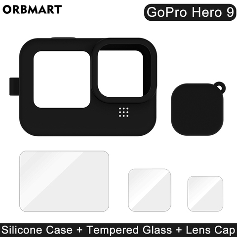 Silicone Case for GoPro Hero 9 Black Tempered Glass Screen Protector Protective Film Lens Cap Cover for Go Pro 9 Accessories ► Photo 1/6