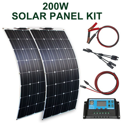 100w 200w flexible solar panel with 10A/20A solar regulator cable for 12v battery charger home roof ► Photo 1/6