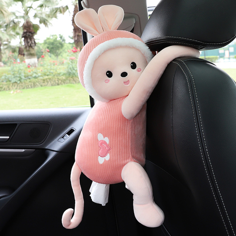 Cute Cartoon Car Tissue Box Creative Lovely Rabbit Short Plush Tissue Box Holder for Car Armrest Box Car Seat Tissue Box ► Photo 1/6