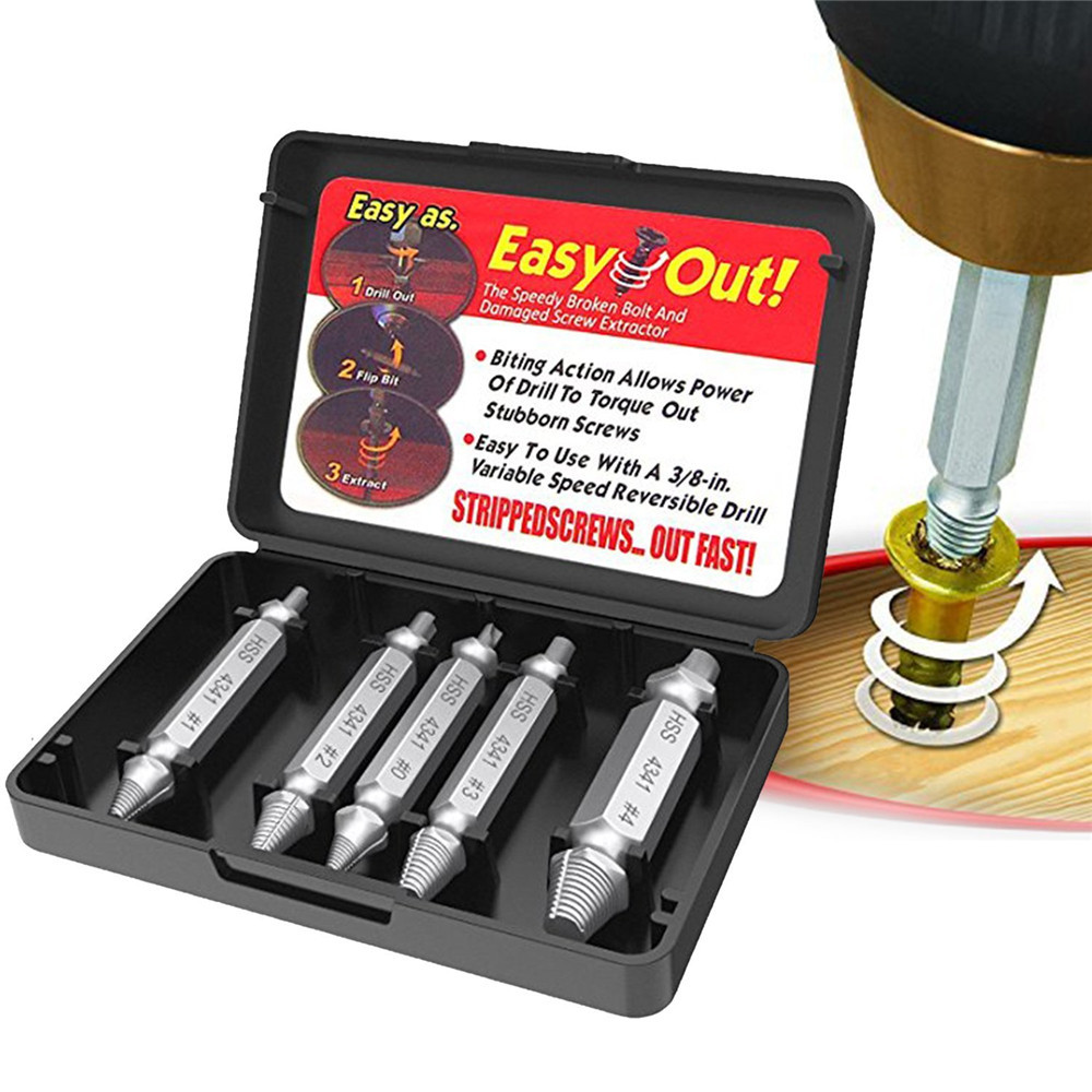 5X Screw Extractor Drill Bits Set Easy Out for Guide Broken Screws Bolt Remover