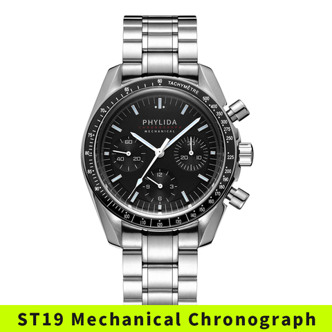 40mm Men's Watch ST19 Mechanical Chronograph Stop Watch Black Dial Wristwatch Speed Classic Watch Solid Stainless Steel ► Photo 1/6