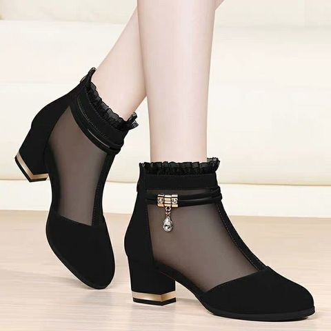 Mesh Sandals Boots Woman High Heeled Short Boots 2022 New Spring Women Summer Heels Shoes Female Fashion Pointed Toe Black ► Photo 1/6