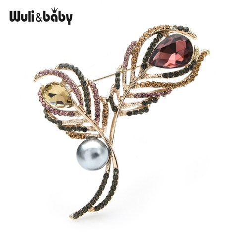 Wuli&baby Pearl Rhinestone Feather Flower Brooches For Weddings Banquet Office Women Brooch Pins Gifts ► Photo 1/3