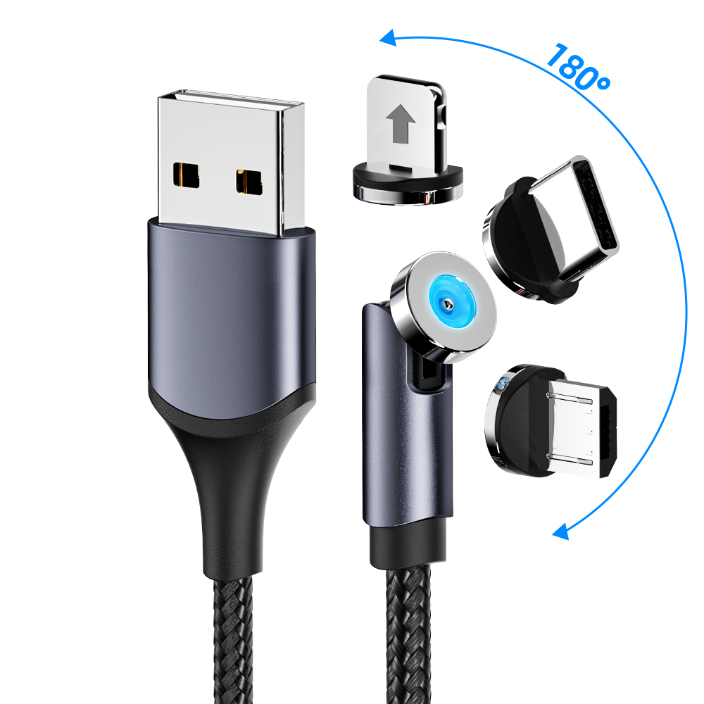 FONKEN Magnetic Cable USB C Cable 540 Rotate Micro Type C Magnet Charger Cord For Iphone Xiaomi 2.4A Charging Phone 3 In 1 Cable ► Photo 1/6