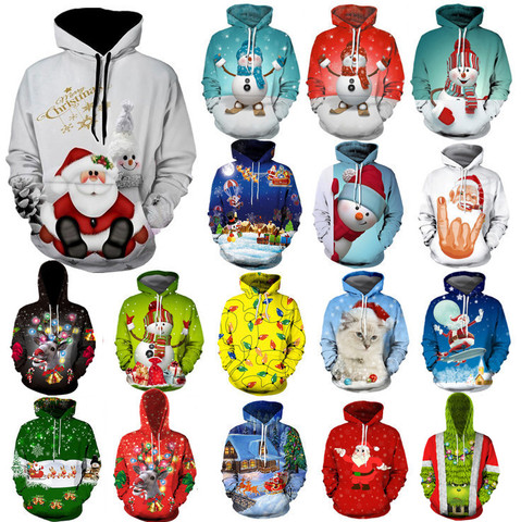 2022 Fashion Ugly Christmas Sweater Women Christmas Sweater Santa Claus Large size Ugly Novelty Snowman 3D Sweater hooded sweate ► Photo 1/6