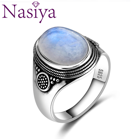 Natural Moonstone Ring Lady 925 Silver Jewelry Retro Party Ring 10x14MM Large Ellipse Gem Gift Wholesale ► Photo 1/6