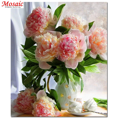 Diamond Painting Full Square Still Life Diamond Mosaic Sale pink flower Rhinestones Pictures Diamond Embroidery Cross Stitch ► Photo 1/6