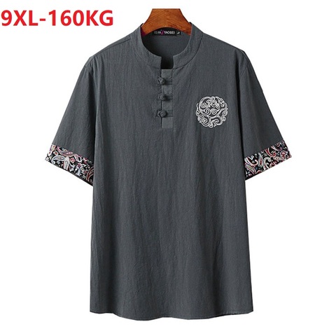 summer Chinese style linen cotton Men Tshirt Short Sleeve large size 8XL 9XL home casual vintage Tang suit tees oversize tees 70 ► Photo 1/6