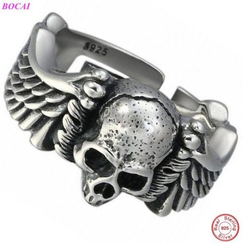 BOCAI 925 pure silver rings 100% true silver s925 solid sterling silver fashion skull ring vintage Thai silver man's ring ► Photo 1/6