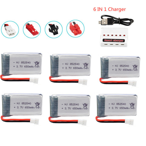 3.7V 650mAh Battery +3.7v USB Charger For SYMA X5 X5C X5C-1 X5SW H5C 852540 3.7V Lipo Drone Rechargeable Battery 1pcs to 6pcs ► Photo 1/6