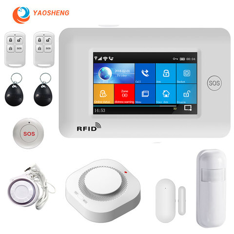 Wireless Wifi 433mhz Gsm alarm 4.3inch Full touch color screen with sos siren smoke detector Smart home security Alarm system ► Photo 1/6