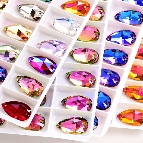 Best Quality Teardrop Glass Crystal AB Sew On Rhinestones Colorful Glitter Rhinestones Sewing Rhinestone For Wedding Dress B3408 ► Photo 1/6