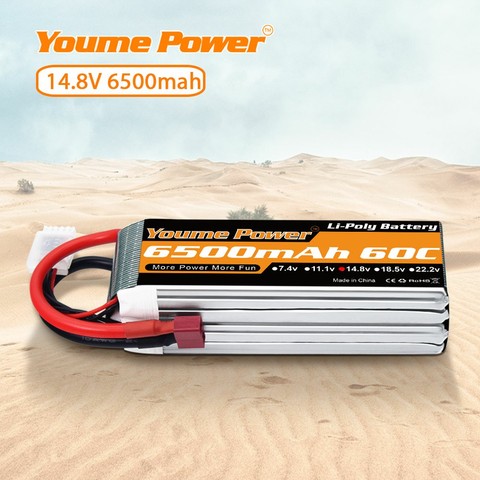 Youme 4S Lipo 14.8V 6500mah RC Battery T Deans EC5 XT60 XT90 60C For T-REX 500 Helicopter FPV Airplane RC Car Truck Monster Boat ► Photo 1/6