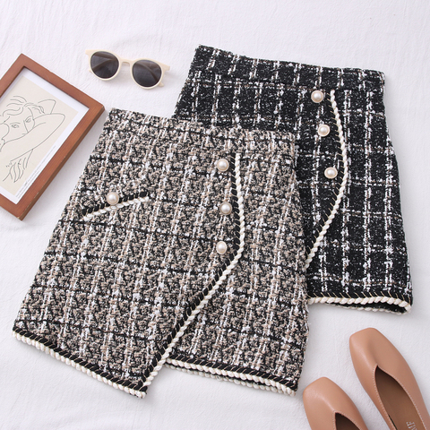Tweed Skirts for Women Solid High Waist Slimming Skirts Autumn Spring 2022 Buttons Double Breasted Tweed Wool Mini Skirt ► Photo 1/6