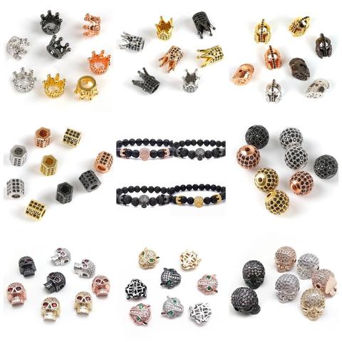 Metal Copper Zircon Crystal CZ Geometry Crown Leopard Helmet Skull Loose Spacer Beads for Jewelry Making DIY Charm Bracelets ► Photo 1/6