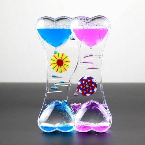 Hot Sale Kid Toys Double Heart Floating Liquid Motion Bubble Drip Oil Hourglass Timer Clock Kids Gifts Visual Movement Hourglass ► Photo 1/6