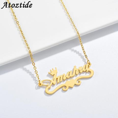 Atoztide 2022 New Heart with Personalized Name Necklaces for Women Nameplate Jewelry Stainless Steel Custom Letter Necklace ► Photo 1/6