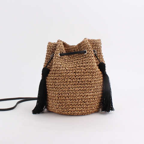 New tassels straw woven bag shoulder leisure bucket bag woven beach female bag ► Photo 1/6