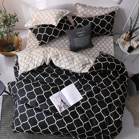 Luxury Bedding Set Super King Duvet Cover Sets 3pcs Marble Single Swallow Queen Size Black Comforter Bed Linens Stripe ► Photo 1/6