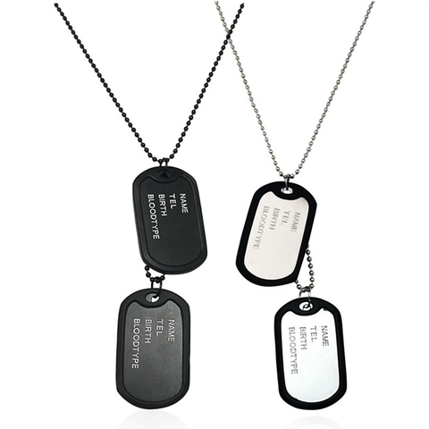 Fashion Military Army Style Black Four-Row Letter Double-Row Dog Tags Chain Mens Pendant Necklace Men Link Chain ► Photo 1/6