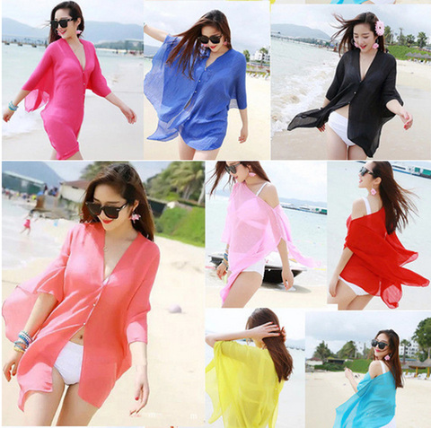 Womens Sexy Chiffon Bikini Cover Up Sexy Summer Chiffon Beach Solid Women Swimwear Beach Dress Scarf Pareo Sarong Wrap ► Photo 1/6