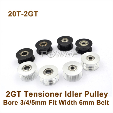 POWGE 10pcs 20 Teeth 2GT Idler Pulley Bore 3/4/5mm For W=6mm GT2 2M Belt 20T 20Teeth GT2 Passive Pulley With Bearing 20-2GT AF ► Photo 1/6