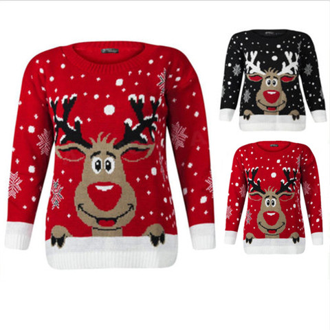 Women Christmas Deer Warm Knitted Long Sleeve Sweater Jumper Tops O-Neck Casual Ugly Blouse Christmas Sweater ► Photo 1/6