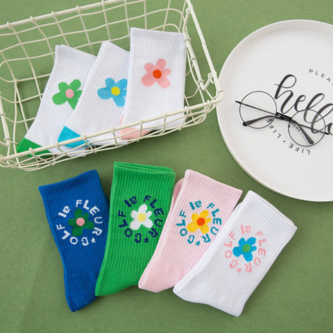 Ins Flowers Hyun Korean Version Pink Socks Women College Art Wind  Kawaii Socks Spring and Autumn for Female 7 Colors 178 ► Photo 1/6