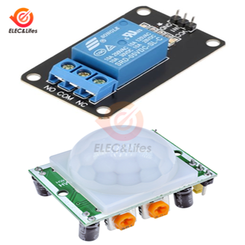 HC-SR501 SR501 Human Infrared Pyroelectr Sensor PIR Motion Sensor Detector Module + 5V 1 Channel Relay Module ► Photo 1/6