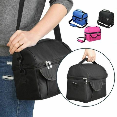 Portable Leather Insulated Lunch Bag Large Capacity Double Layer