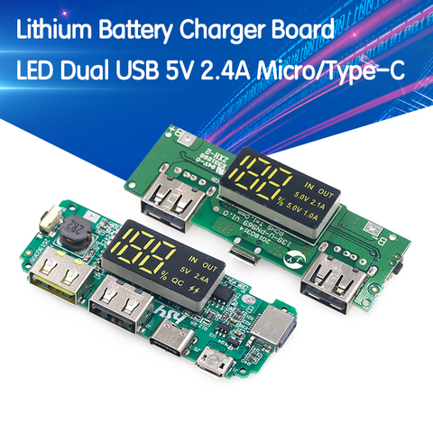 Lithium Battery Charger Board LED Dual USB 5V 2.4A Micro/Type-C USB Mobile Power Bank 18650 Charging Module Circuit Protection ► Photo 1/6