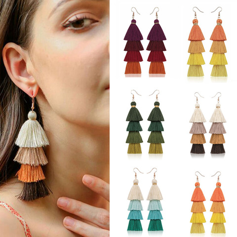 2022 Hot Bohemian Fringe Long Gradient Multilayer Drop Earrings Women Fashion Jewelry Dangle Long String Ethnic Tassel Earrings ► Photo 1/6