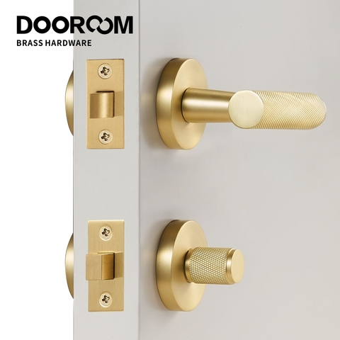 DOOROOM brass knurled thumb turn key latch lever handle cylinder key escutcheon passage room lock ► Photo 1/1