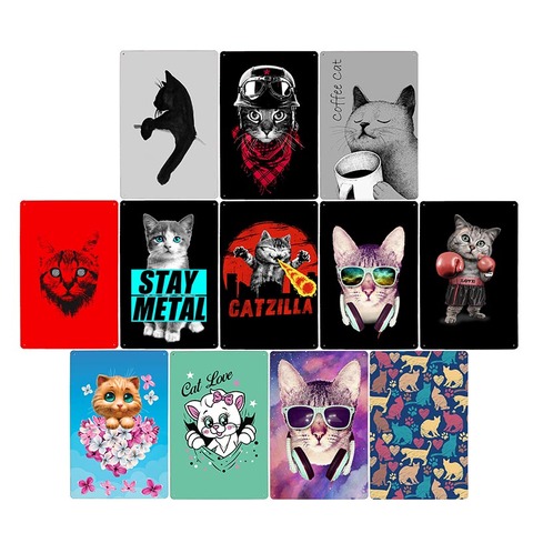 Cartoon Cat Metal Poster Pet Tin Sign House Painting Art Bar Pub Room Decorative Wall Plate Home Decor 20x30cm ► Photo 1/6