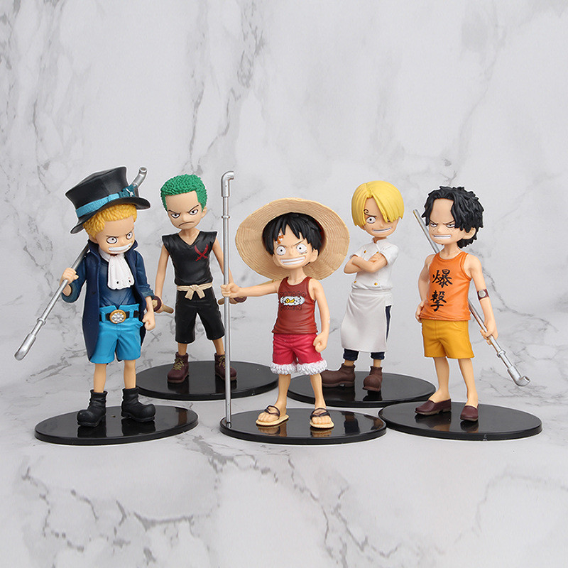 Buy Online One Piece Childhood Ver Luffy Sanji Sabo Ace Zoro Kid Pvc Action Figure Op Cute Q Collectible Model 12cm Alitools