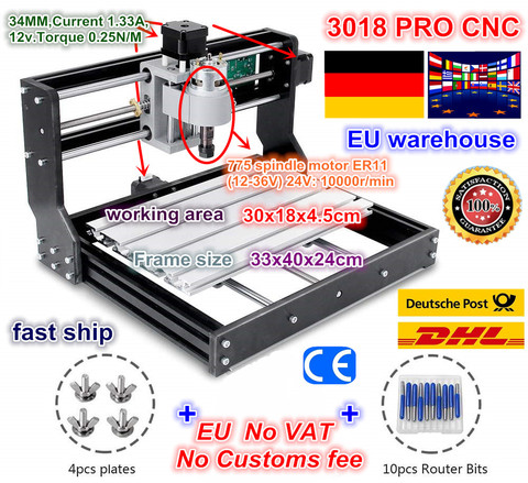 DE Free VAT Mini CNC 3018 PRO CNC Laser Engraver Wood CNC Router Machine GRBL ER11 Hobby DIY Engraving Machine for Wood PCB PVC ► Photo 1/6