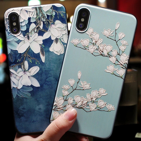 For iphone 7 8 8plus 7plus 11 Pro Max Case Cover For funda iphone 5 6 6 s 5 s 6s 5s se XR X XS Max 7 8 Plus Case Black Flower 3d ► Photo 1/6