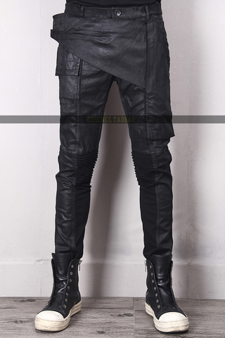 2022 New Men's clothing GD Hair Stylist fashion Catwalk High street hip hop Denim waxed skinny jeans ► Photo 1/1