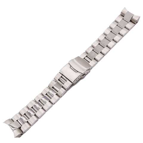 Rolamy 22mm Silver Solid Curved End Solid Links Replacement Watch Band Strap Bracelet Double Push Clasp For Seiko ► Photo 1/6