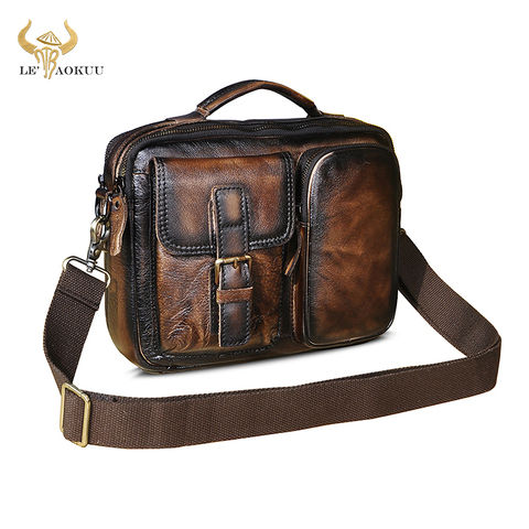 Genuine Real  Leather Design Male Coffee Shoulder messenger bag fashion Cross-body Bag 9