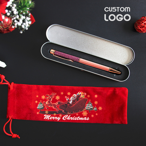 3pcs/set Custom Gift Pen LOGO Ballpoint Pens Pen Case Christmas Bag Christmas Decor New Year Kids Gift Stationery Engraved Name ► Photo 1/6