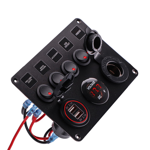 Hot Sale Rocker Switch Panel 5/6 Gang Toggle Switch With Dual USB Waterproof Speedboat Accessories For Marine Boat Car Truck ► Photo 1/6